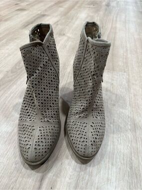 Esprit Perforated Suede Ankle Booties in Taupe